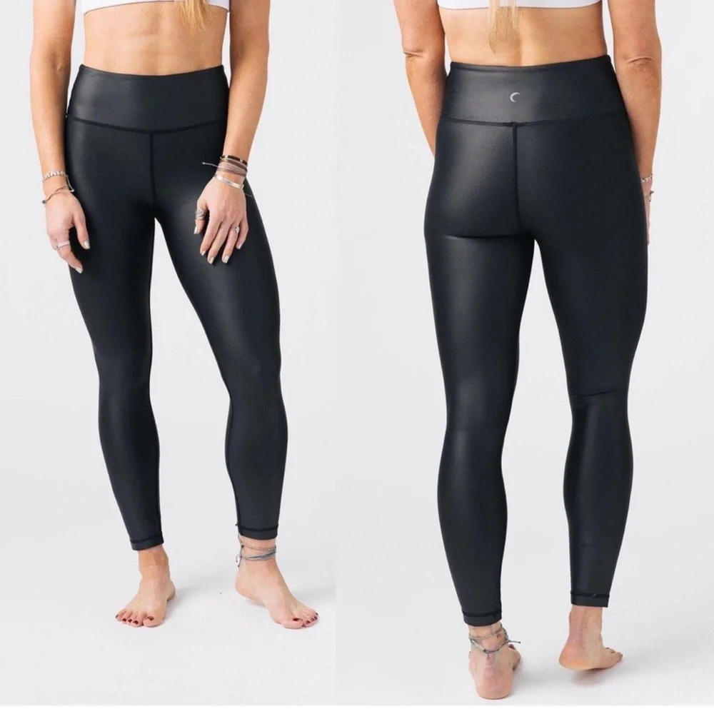 Zyia Women 14 16 Metallic Light N Tight Black Faux Leather High Rise Leggings  F